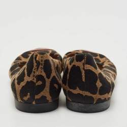 Pre Owned Fendi Tricolor Leopard Print Canvas and Patent Leather Cap Toe Ballet Flats Size 38.5