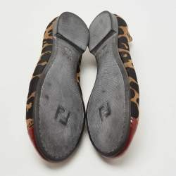 Pre Owned Fendi Tricolor Leopard Print Canvas and Patent Leather Cap Toe Ballet Flats Size 38.5