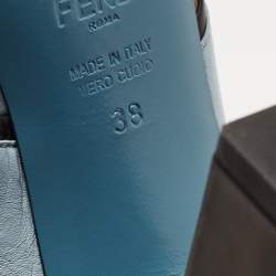 Pre Owned Fendi Blue Leather Flowerland Slide Sandals Size 38