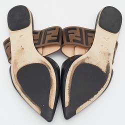 Pre Owned Fendi Black/Brown Leather FF Logo Buckle Mules Size 36