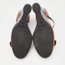 Pre Owned Fendi Brown Leather Buckle Detail Ankle Strap Wedge Pumps Size 40