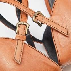 Pre Owned Fendi Brown Leather Buckle Detail Ankle Strap Wedge Pumps Size 40