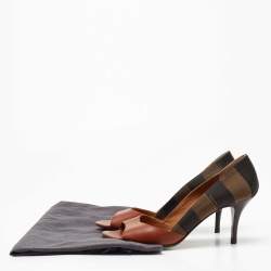 Fendi Tricolor Leather and Pequin Canvas Open Toe Pumps Size 39