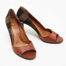 Fendi Tricolor Leather and Pequin Canvas Open Toe Pumps Size 39