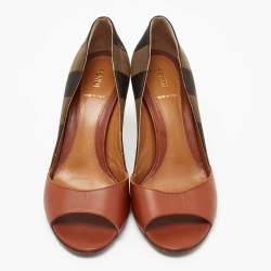 Fendi Tricolor Leather and Pequin Canvas Open Toe Pumps Size 39