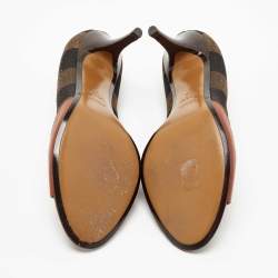 Fendi Tricolor Leather and Pequin Canvas Open Toe Pumps Size 39
