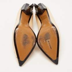 Pre Owned Fendi Cream/Black Python Diamond Heel Pumps Size 38.5