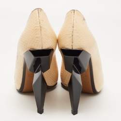 Pre Owned Fendi Cream/Black Python Diamond Heel Pumps Size 38.5