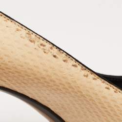 Pre Owned Fendi Cream/Black Python Diamond Heel Pumps Size 38.5