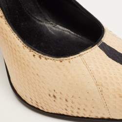 Pre Owned Fendi Cream/Black Python Diamond Heel Pumps Size 38.5
