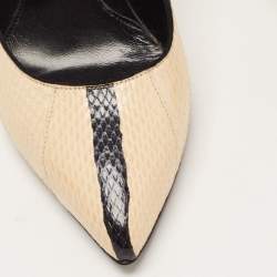 Pre Owned Fendi Cream/Black Python Diamond Heel Pumps Size 38.5