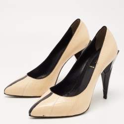 Pre Owned Fendi Cream/Black Python Diamond Heel Pumps Size 38.5