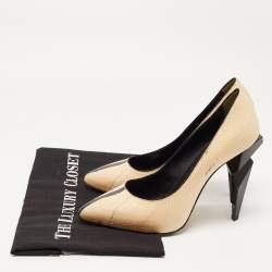 Pre Owned Fendi Cream/Black Python Diamond Heel Pumps Size 38.5