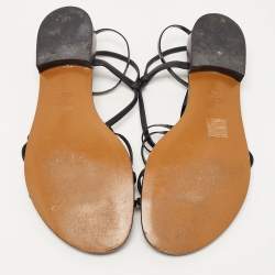 Pre Owned Fendi Black Patent and Leather Strappy Flat Sandals Size 38.5