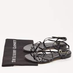Pre Owned Fendi Black Patent and Leather Strappy Flat Sandals Size 38.5