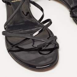 Pre Owned Fendi Black Patent and Leather Strappy Flat Sandals Size 38.5