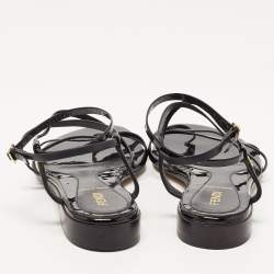 Pre Owned Fendi Black Patent and Leather Strappy Flat Sandals Size 38.5