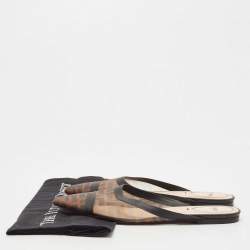 Pre Owned Fendi Tobacco FF Logo Print Mesh Colibri Flat Mules Size 38