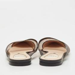 Pre Owned Fendi Tobacco FF Logo Print Mesh Colibri Flat Mules Size 38
