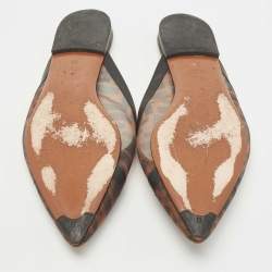 Pre Owned Fendi Tobacco FF Logo Print Mesh Colibri Flat Mules Size 38