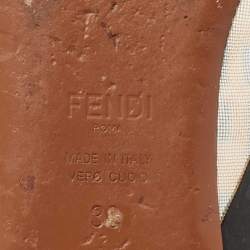 Pre Owned Fendi Tobacco FF Logo Print Mesh Colibri Flat Mules Size 38