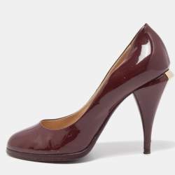 Pre Owned Fendi Burgundy Patent Leather Round Toe Platform Pumps Size 39