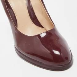 Pre Owned Fendi Burgundy Patent Leather Round Toe Platform Pumps Size 39