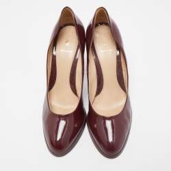 Pre Owned Fendi Burgundy Patent Leather Round Toe Platform Pumps Size 39