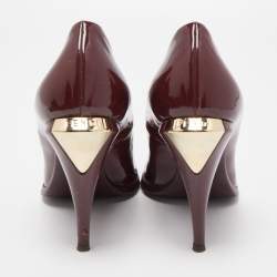 Pre Owned Fendi Burgundy Patent Leather Round Toe Platform Pumps Size 39