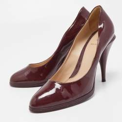 Pre Owned Fendi Burgundy Patent Leather Round Toe Platform Pumps Size 39