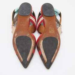 Fendi Multicolor Leather and Mesh Colibri  Slingback Sandals Size 37