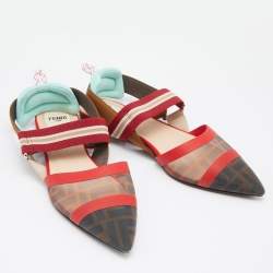 Fendi Multicolor Leather and Mesh Colibri  Slingback Sandals Size 37