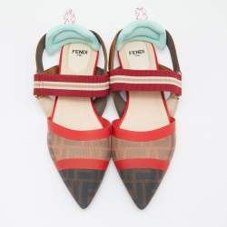 Fendi Multicolor Leather and Mesh Colibri  Slingback Sandals Size 37