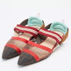 Fendi Multicolor Leather and Mesh Colibri  Slingback Sandals Size 37