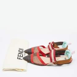 Fendi Multicolor Leather and Mesh Colibri  Slingback Sandals Size 37