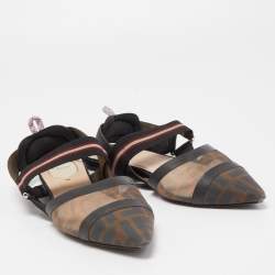 Fendi Black Mesh and Fabric Colibri Slingback Flat Sandals Size 40