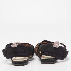 Fendi Black Mesh and Fabric Colibri Slingback Flat Sandals Size 40