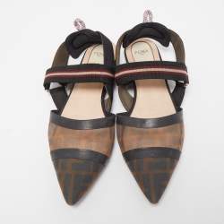 Fendi Black Mesh and Fabric Colibri Slingback Flat Sandals Size 40