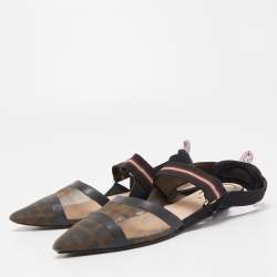 Fendi Black Mesh and Fabric Colibri Slingback Flat Sandals Size 40
