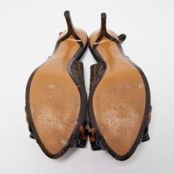Fendi Black/Brown Zucca Canvas And Leather Bow Slingback Sandals Size 39.5
