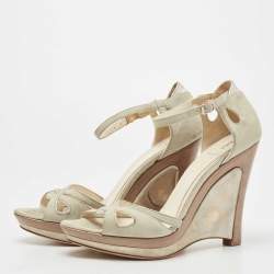 Fendi Grey Suede Wedge Ankle Strap Sandals Size 39