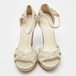 Fendi Grey Suede Wedge Ankle Strap Sandals Size 39