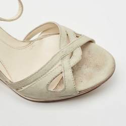 Fendi Grey Suede Wedge Ankle Strap Sandals Size 39