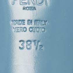 مملوكة مسبقًا Fendi Blue Leather Flowerland Block Heel Slides Size 38.5