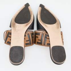 Fendi Black/Brown FF Embossed Leather Buckle Mule Flats Size 35