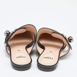 Fendi Black/Brown FF Embossed Leather Buckle Mule Flats Size 35