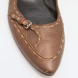 Pre Owned Fendi Brown Selleria Leather Buckle Ballet Flats Size 39