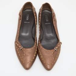 Pre Owned Fendi Brown Selleria Leather Buckle Ballet Flats Size 39