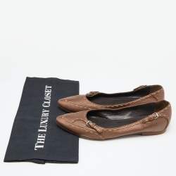 Pre Owned Fendi Brown Selleria Leather Buckle Ballet Flats Size 39
