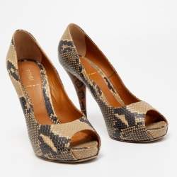 Fendi Brown Python Embossed Leather Peep Toe Pumps Size 39.5